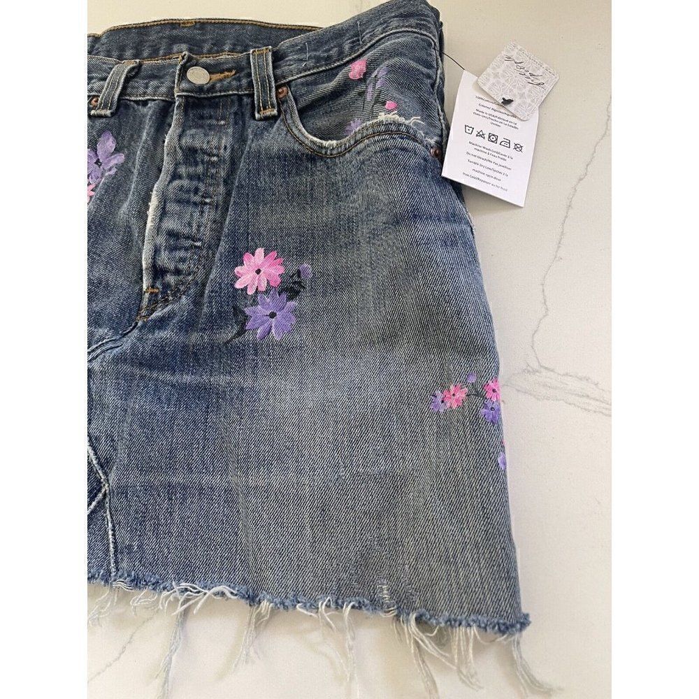 NWT FREE PEOPLE X RIALTO JEAN PROJECT Sz 30 PAINTED CHARLOTTE DENIM MINI SKIRT - Picture 5 of 7